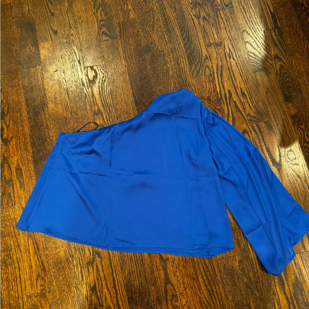 H&M blue XL one shoulder long sleeve blouse, new with tags